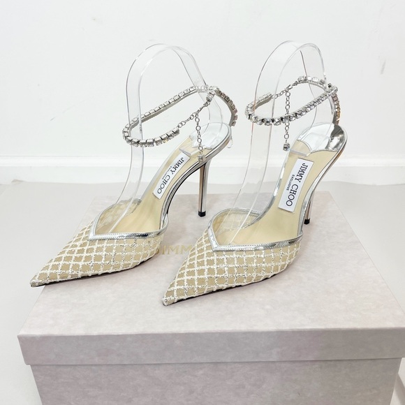 Jimmy Choo Saeda Glitter Crystal Ankle Strap Pumps - Picture 5 of 10